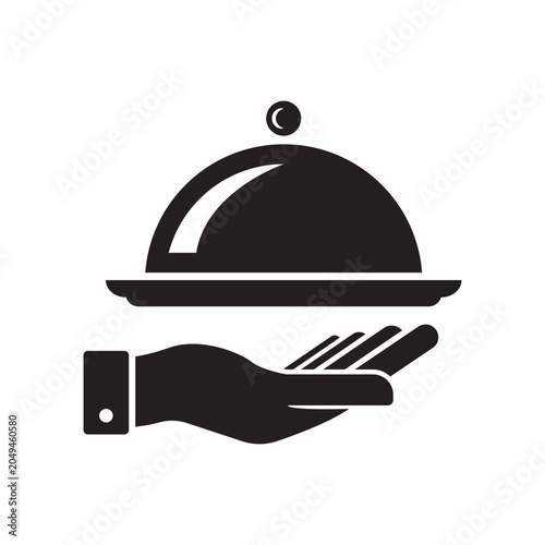 Tray on the hand icon Vector Illustration on the white background.