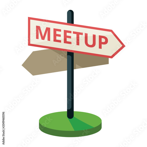 Bild auf Leinwand This is a flat vector illustration of a directional signpost with the word 'meetup' displayed, set against a white background
