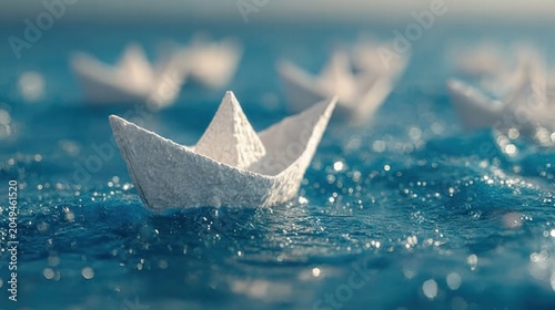 paper boats floating on blue water surface