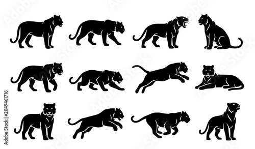 Canvas Print Tiger Vector Silhouette Collection with Majestic Wild Cat Poses for Logos Tattoo