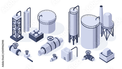 Industrial Equipment and Structures Collection Isometric View.