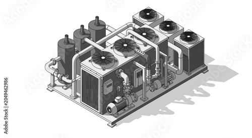 Industrial HVAC Unit with Multiple Fans and Compressors.