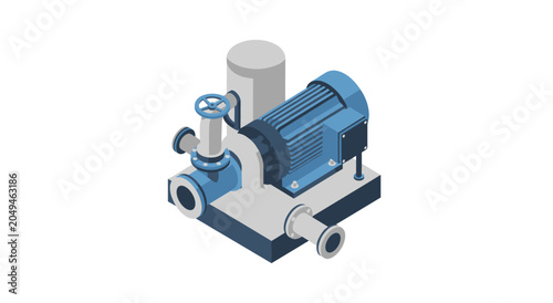 Industrial Water Pump with Electric Motor and Piping System.