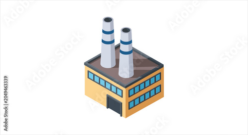 Isometric factory building with two smokestacks.