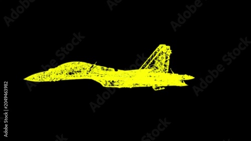Fighter jet military aircraft flying. Wireframe low poly mesh. Available in FullHD and 4K video