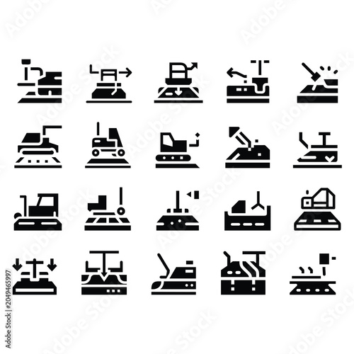 Konstfotografi CNC laser cutting machine icons set including industrial metal fabrication, plasma cutters, and automatic engraving tools