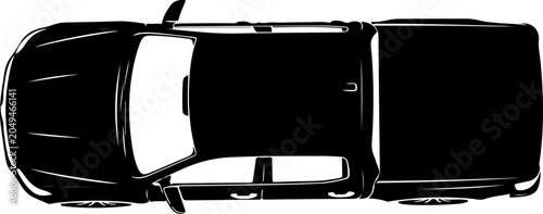Black car, vehicle silhouette, top view, transportation icon, automotive graphic