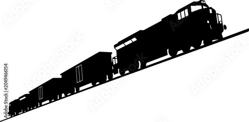 Black train silhouette, locomotive icon, railway vehicle, transportation symbol