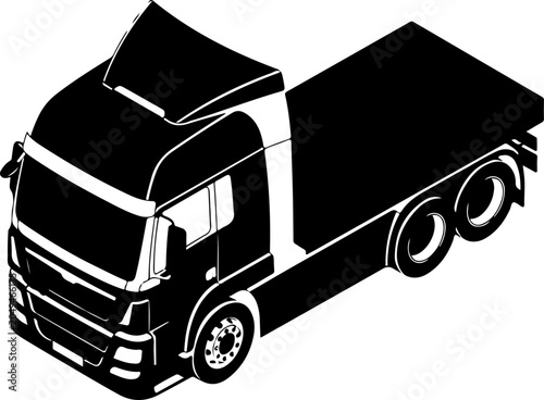 Truck, semi-truck, dump truck, black, vector illustration, transportation, logistics