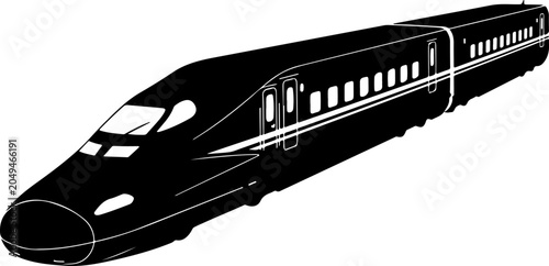 High-speed train, bullet train, vector illustration, black and white, transportation icon