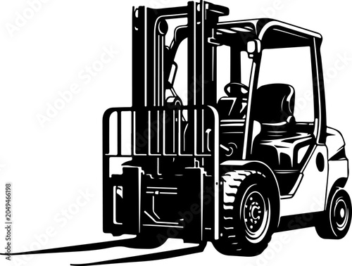 Forklift, Industrial Forklift, Warehouse Forklift, Vector Forklift Illustration, Black and White Forklift Icon
