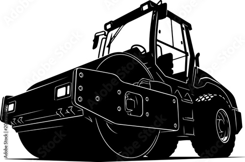 Road roller, construction vehicle, heavy equipment, industrial machine, black silhouette