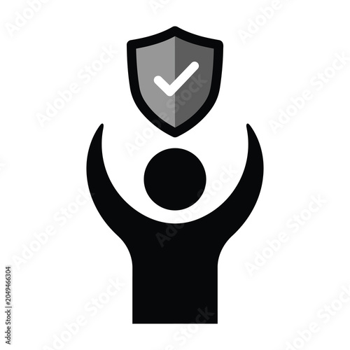 Person protected by shield with checkmark symbol