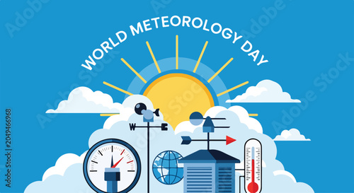 Fotografi A colorful World Meteorology Day graphic with weather instruments
