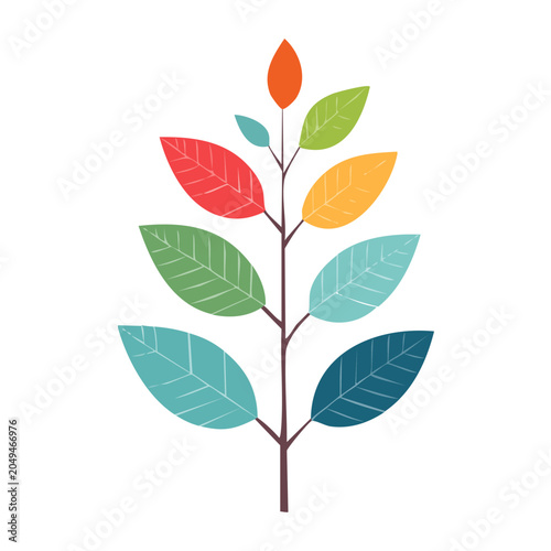 Flat design plant branch with colorful leaves