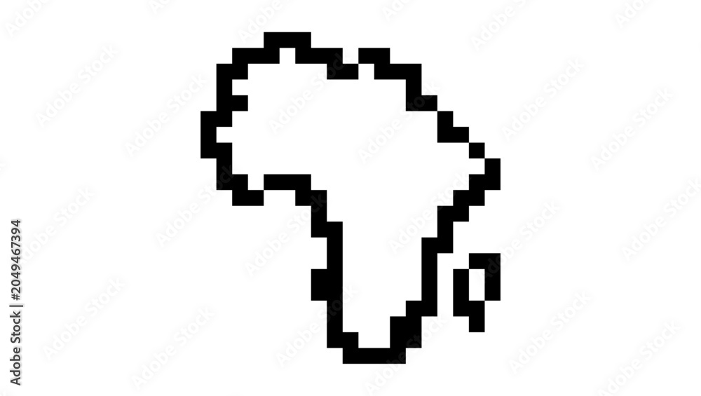 Obraz premium Africa continent logo in pixel art style, black isolated vector silhouette