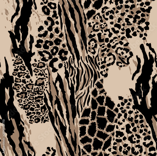 leopard seamless pattern mixed with tiger stripes texture textile, safari endless wallpaper background 