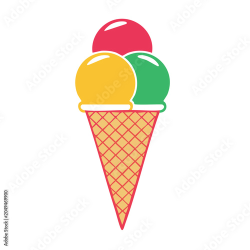 Flat design ice cream cone with three scoops