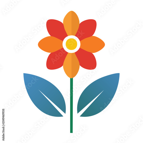 Flat design icon of a colorful flower with leaves