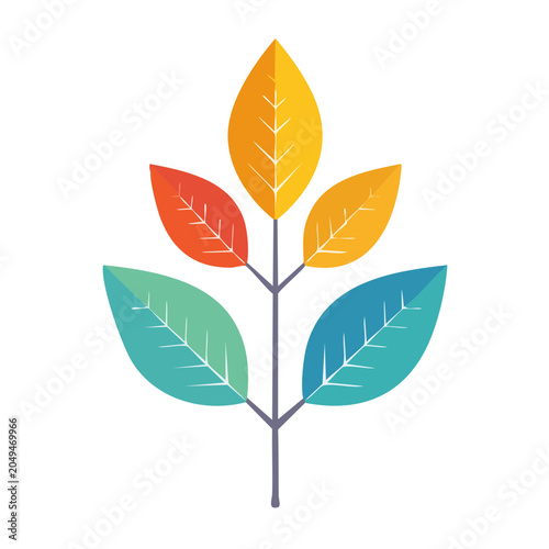 Flat design leafy branch with colorful leaves