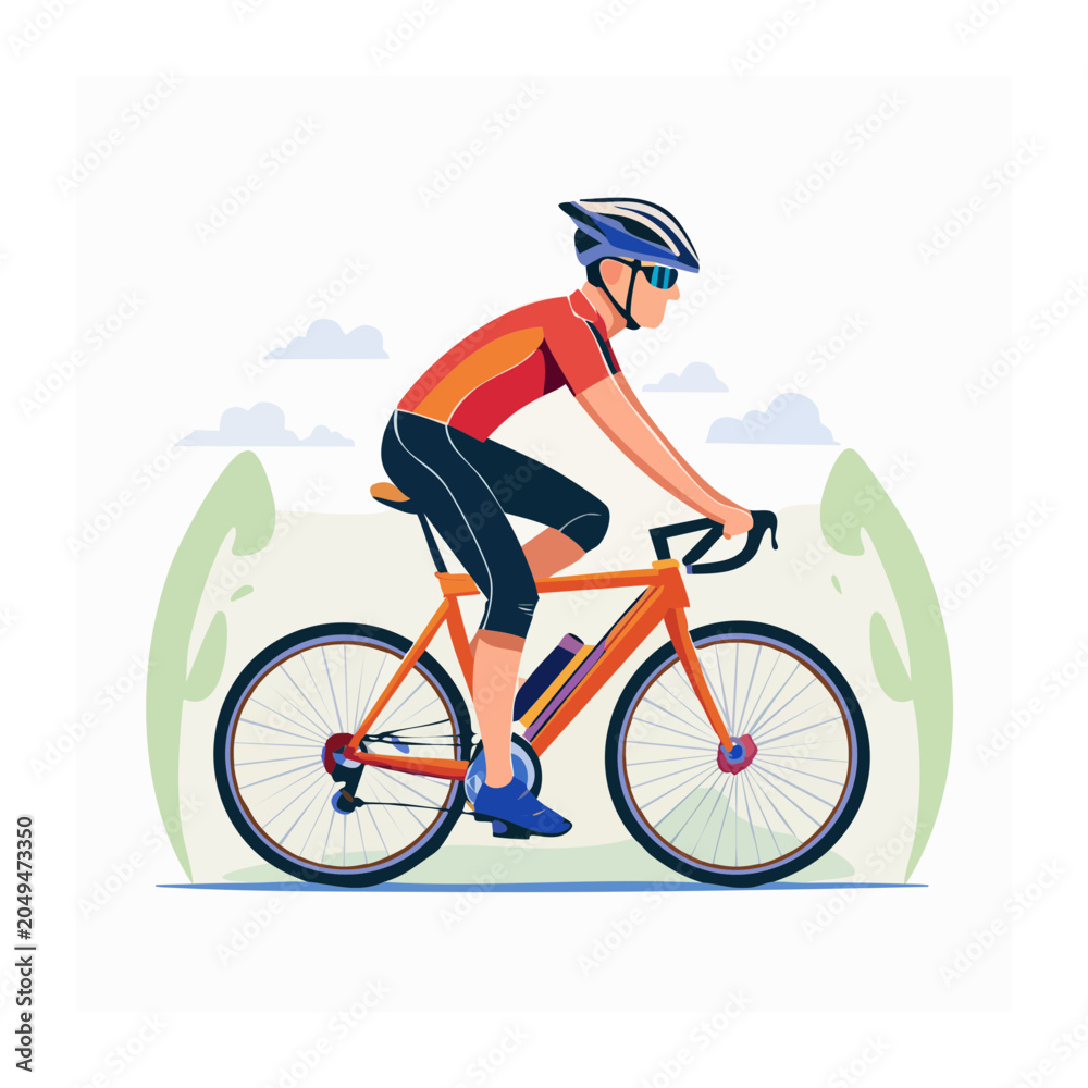 Naklejka premium Cyclist riding a bicycle in flat design style