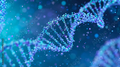 Fotografie A futuristic 3D rendering of DNA double helix molecule structure