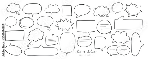 Fotografía Vector of doodle speech bubbles in various shapes and sizes, black outlines