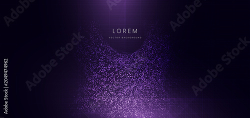 Abstract Purple Particle Wave Background with Futuristic Digital Technology Concept.
