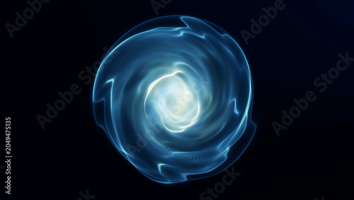 Fotografie Glowing blue energy orb with bright central core and smooth plasma waves on dark background, cinematic abstract sphere for sci-fi, technology, and futuristic visuals