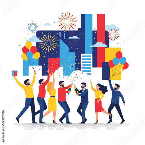 Εκτύπωση καμβά A colorful illustration depicts a celebratory scene