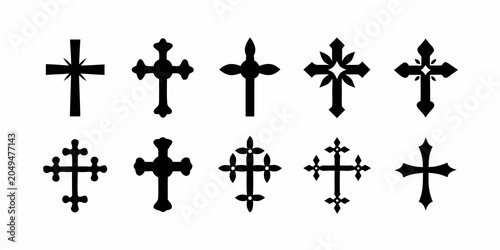Canvas Print Collection Of Black Cross Silhouettes On White Background