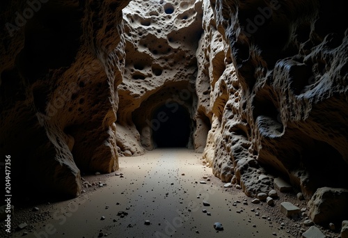 Mysterious rocky cave entrance with natural light.