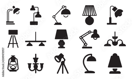 Table lamp and desk light icon set vector illustration