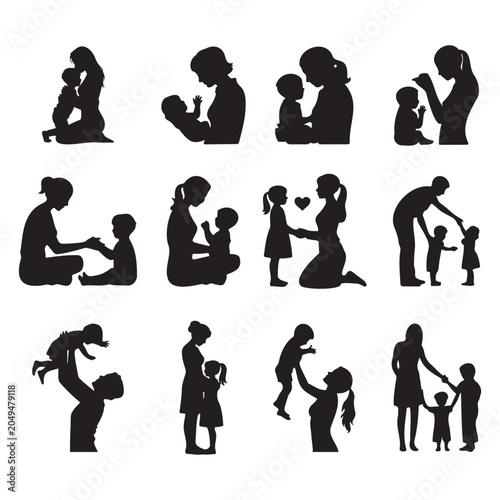 Mother and child love silhouette vector set collection