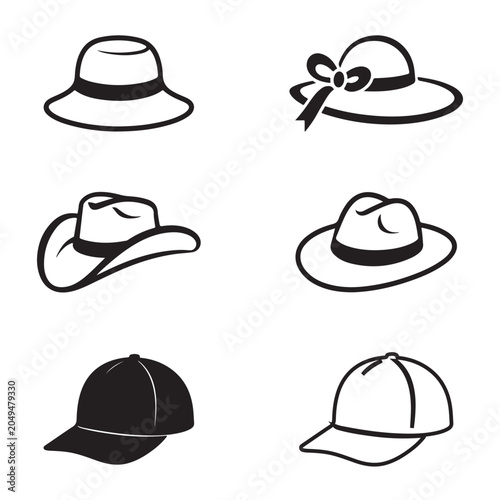 Different types of hats vector icon set collection