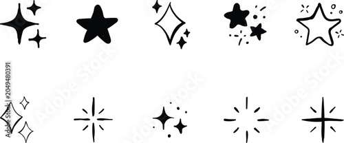 Fotografie Sparkle icon set showing professional hand drawn star doodle elements with magic