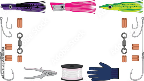 Fotografia Deep Sea Trolling Fishing Lure and Offshore Rigging Equipment Set with Hooks, Sw
