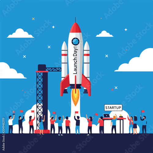 Slika na platnu A rocket launching with people cheering