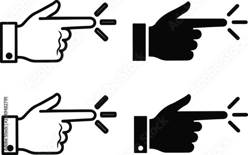Quadro su tela Pointing hand gun icon set line art and solid silhouette versions