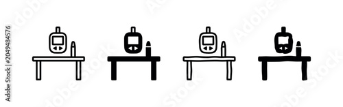 Foto Glucometer and lancet pen for diabetes monitoring icon set, perfect for medical and healthcare themes