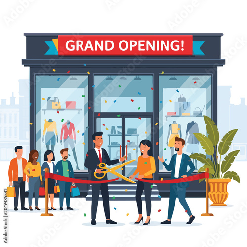 Grand store opening with people