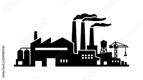 Photos Vector illustration of a black industrial factory building silhouette with manuf