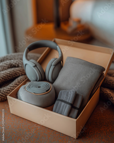 Sensory-Friendly Travel Comfort Kit with Noise-Canceling Headphones, Compression Accessories, and Calming Essentials Presented in a Hotel Room Welcome Package