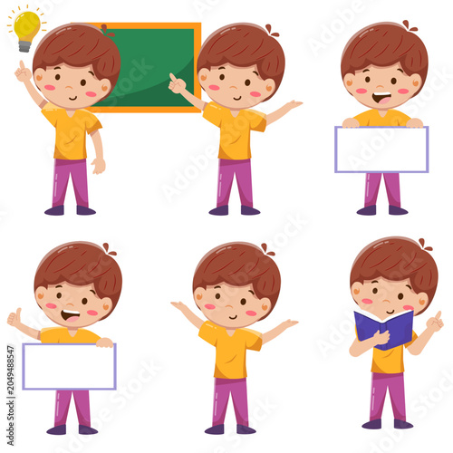 Cartoon Boy Character Set for Education and School Design