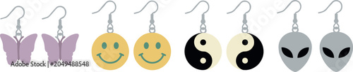 Photos Trendy Y2K Retro Aesthetic Earring Set Featuring Cute Butterfly Smiley Face Yin