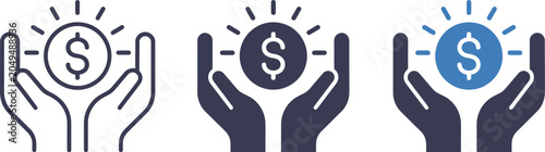 Schilderij op canvas Three pairs of hands holding dollar signs representing