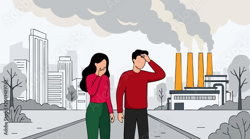 Принти на полотні Air Pollution in City: People Affected by Industrial Smoke