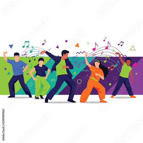 Φωτογραφία A colorful illustration of five people dancing