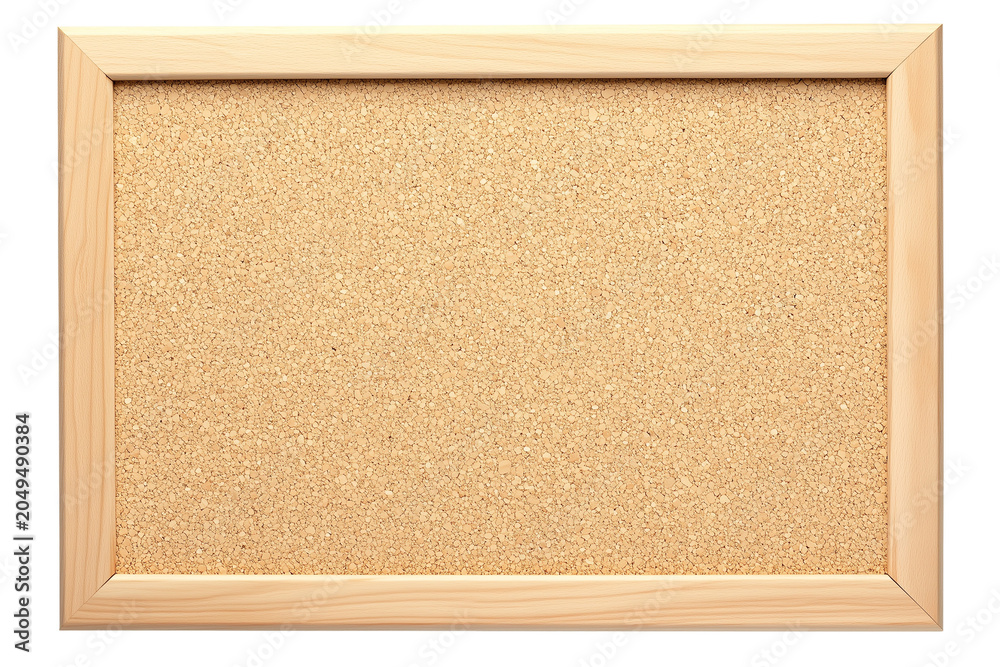 Fototapeta premium Blank rectangular cork board with light wooden frame isolated on white background, Clipping Path, png