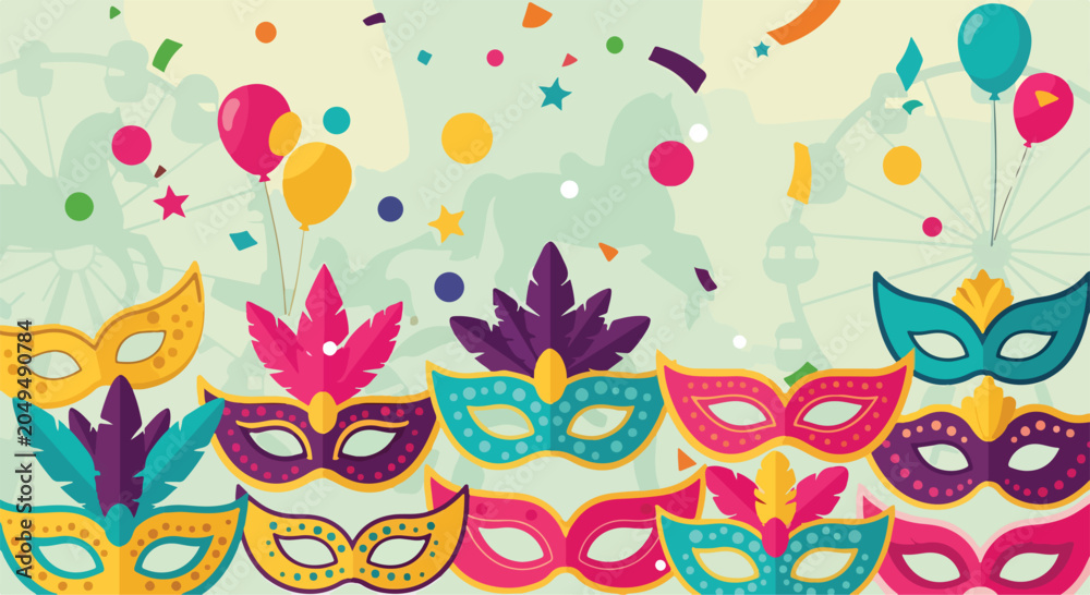 Εκτύπωση καμβά A vibrant celebration with colorful carnival masks and confetti